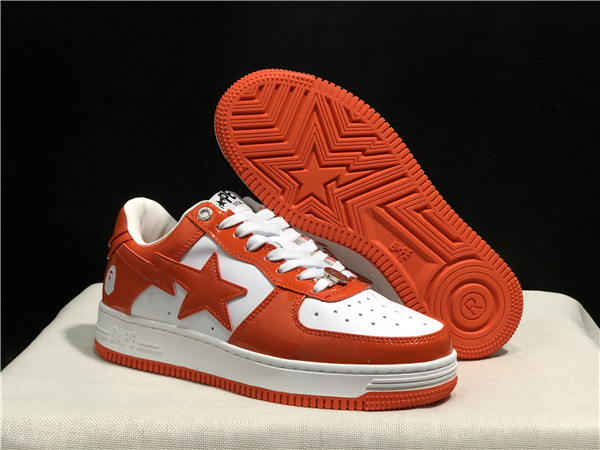 Men's Bape Sta Low Top Leather White/Orange Shoes 002